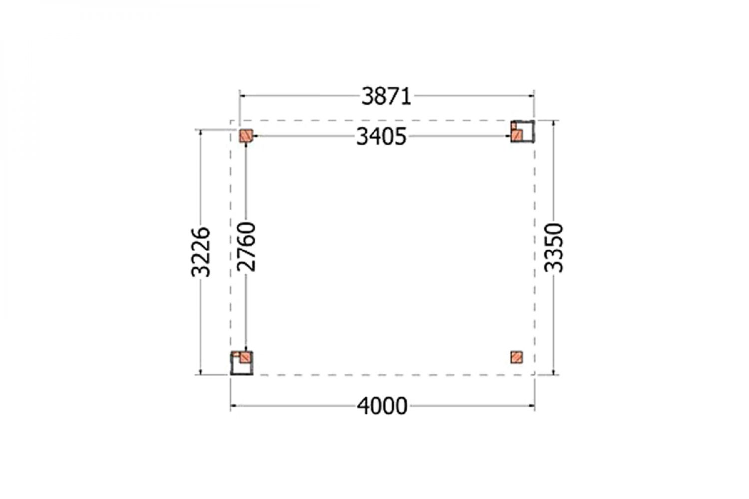 Buitenverblijf Verona 400x335 cm - Plat dak model links