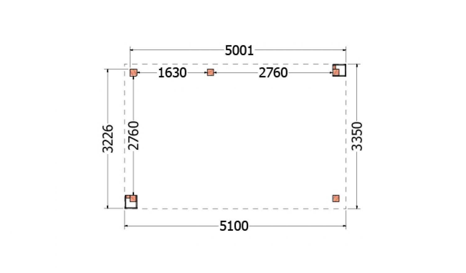 Buitenverblijf Verona 510x335 cm - Plat dak model links - plattegrond