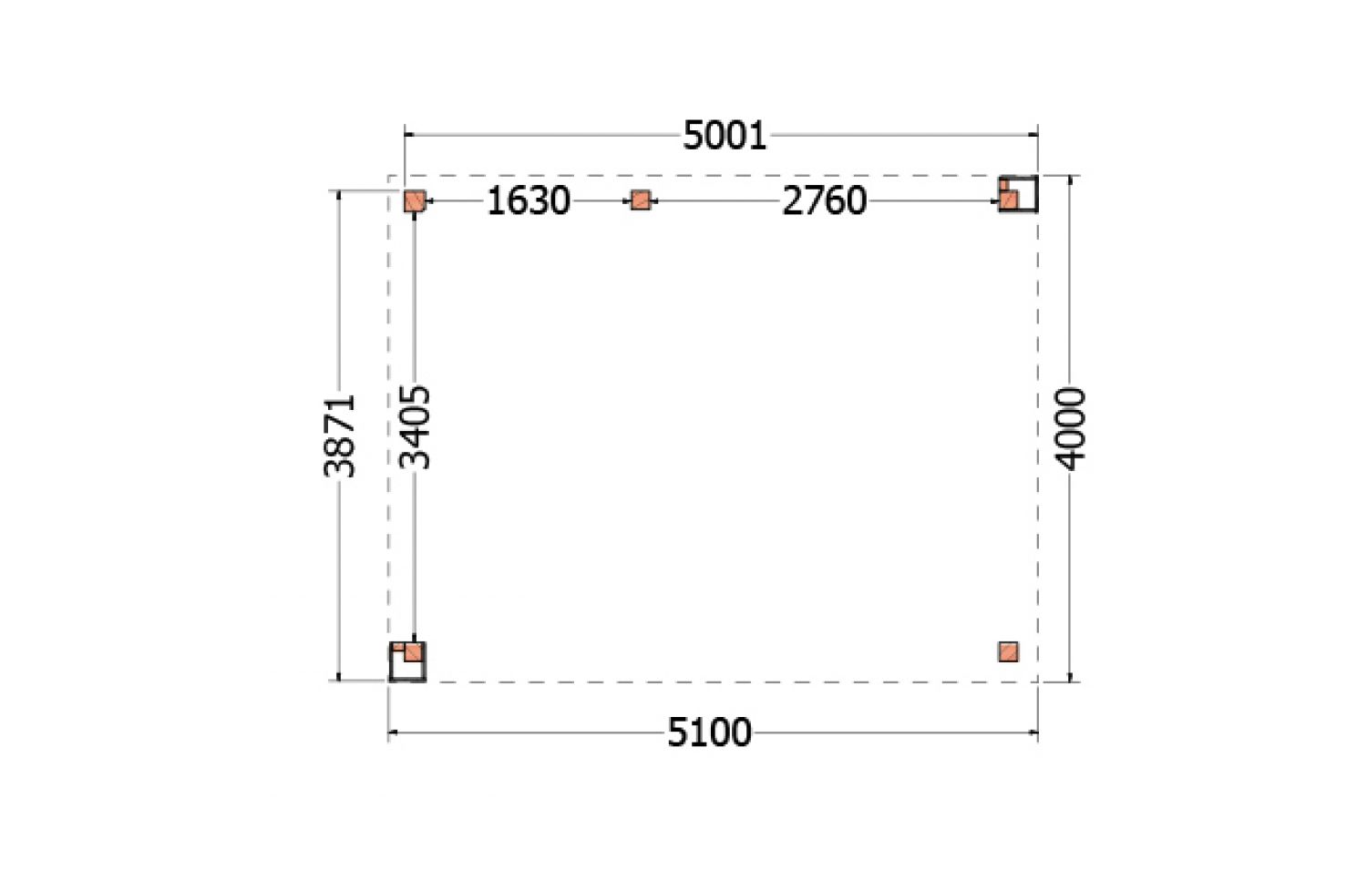 Buitenverblijf Verona 510x400 cm - Plat dak model links - plattegrond