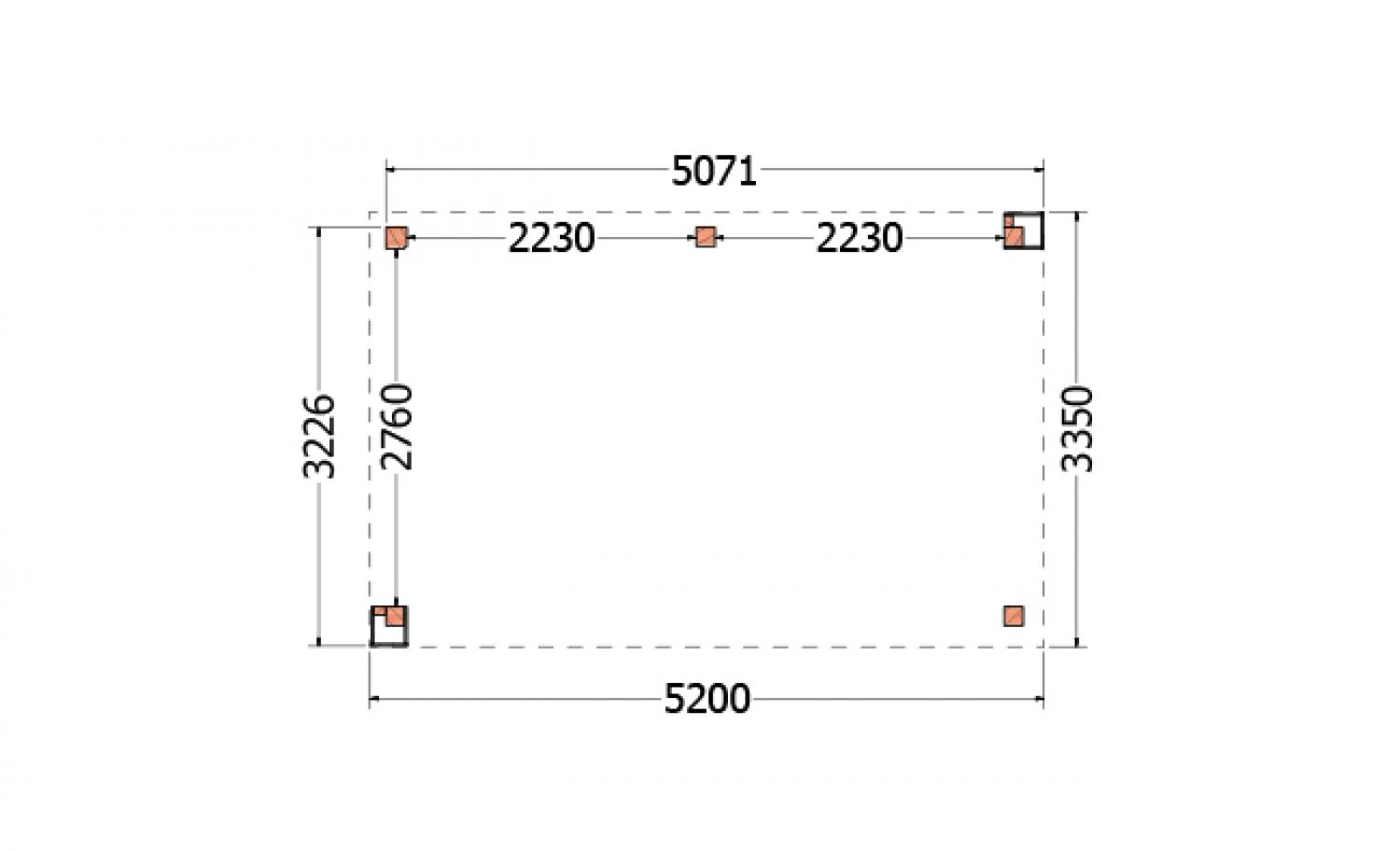 Buitenverblijf Verona 520x335 cm - Plat dak model links - plattegrond