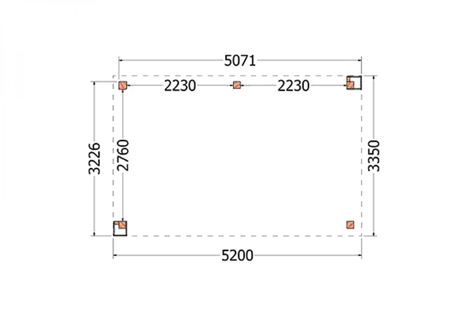 Buitenverblijf Verona 520x335 cm - Plat dak model links