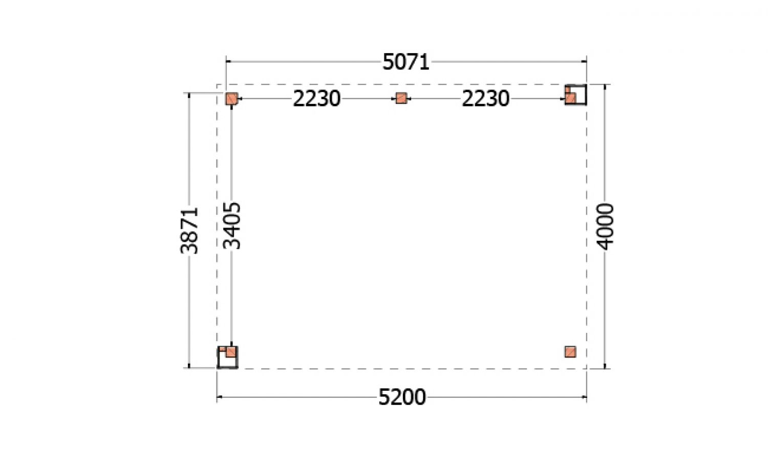Buitenverblijf Verona 520x400 cm - Plat dak model links - plattegrond