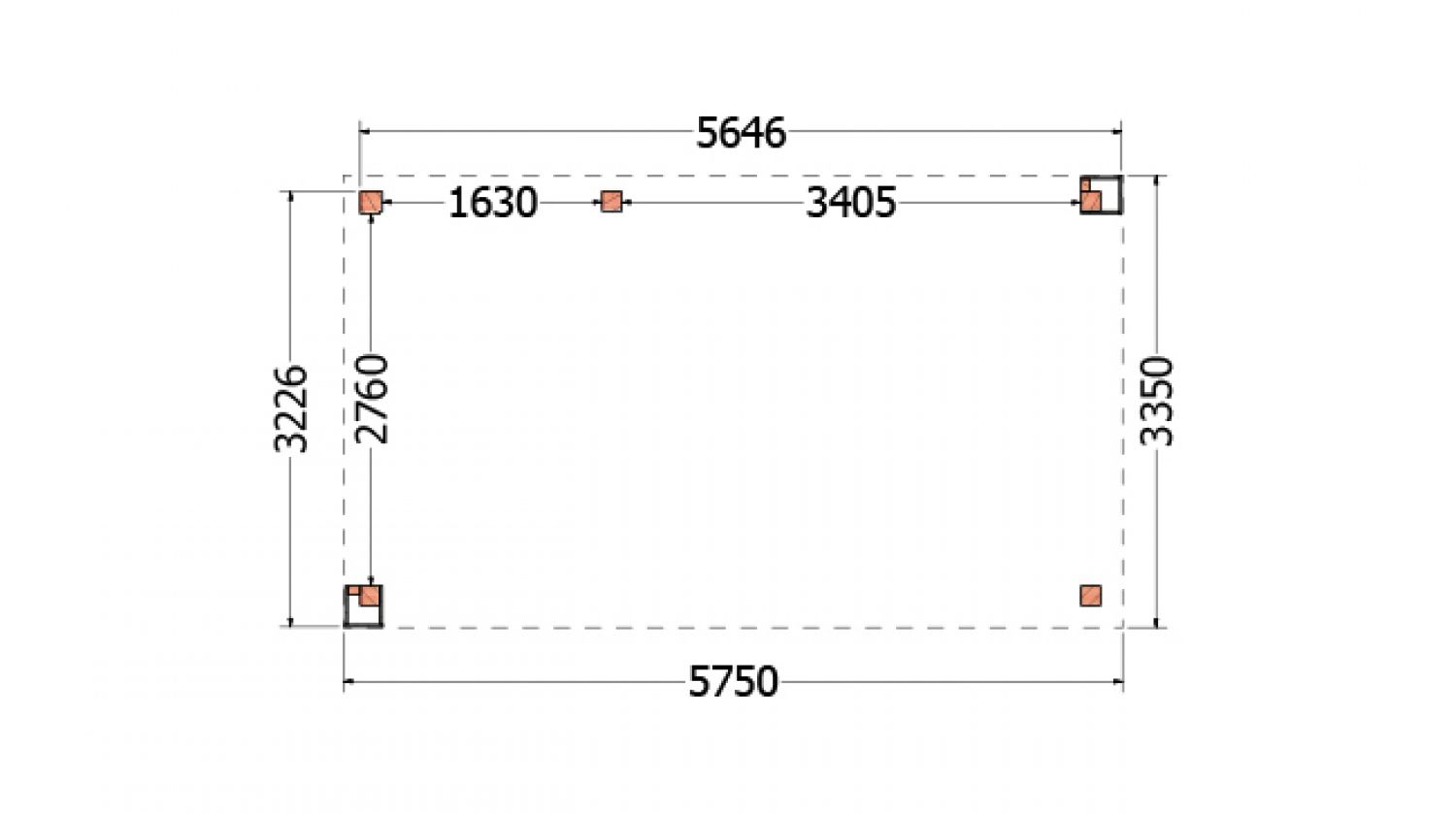 Buitenverblijf Verona 575x335 cm - Plat dak model links - plattegrond
