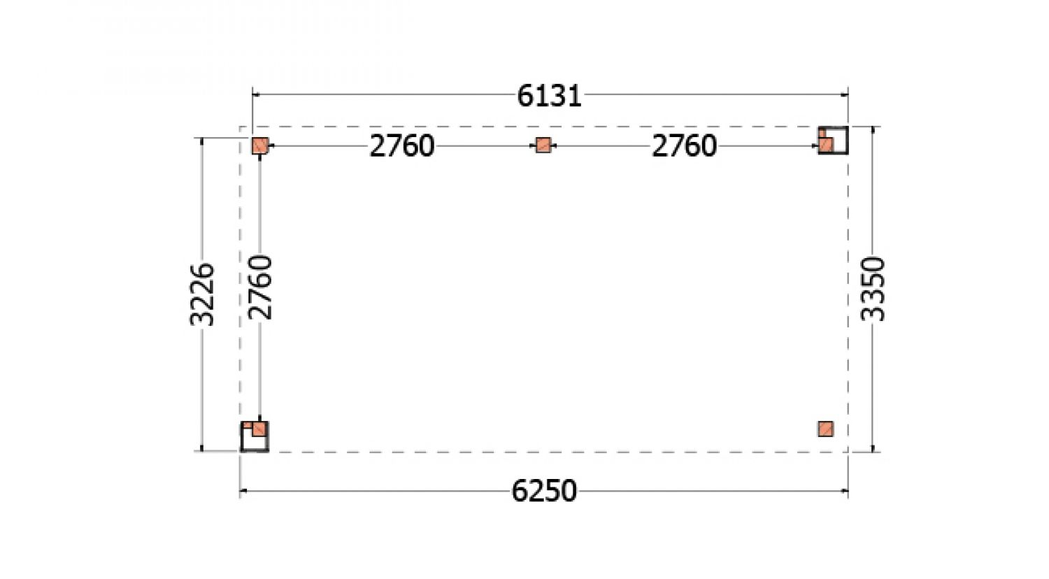 Buitenverblijf Verona 625x335 cm - Plat dak model links - plattegrond