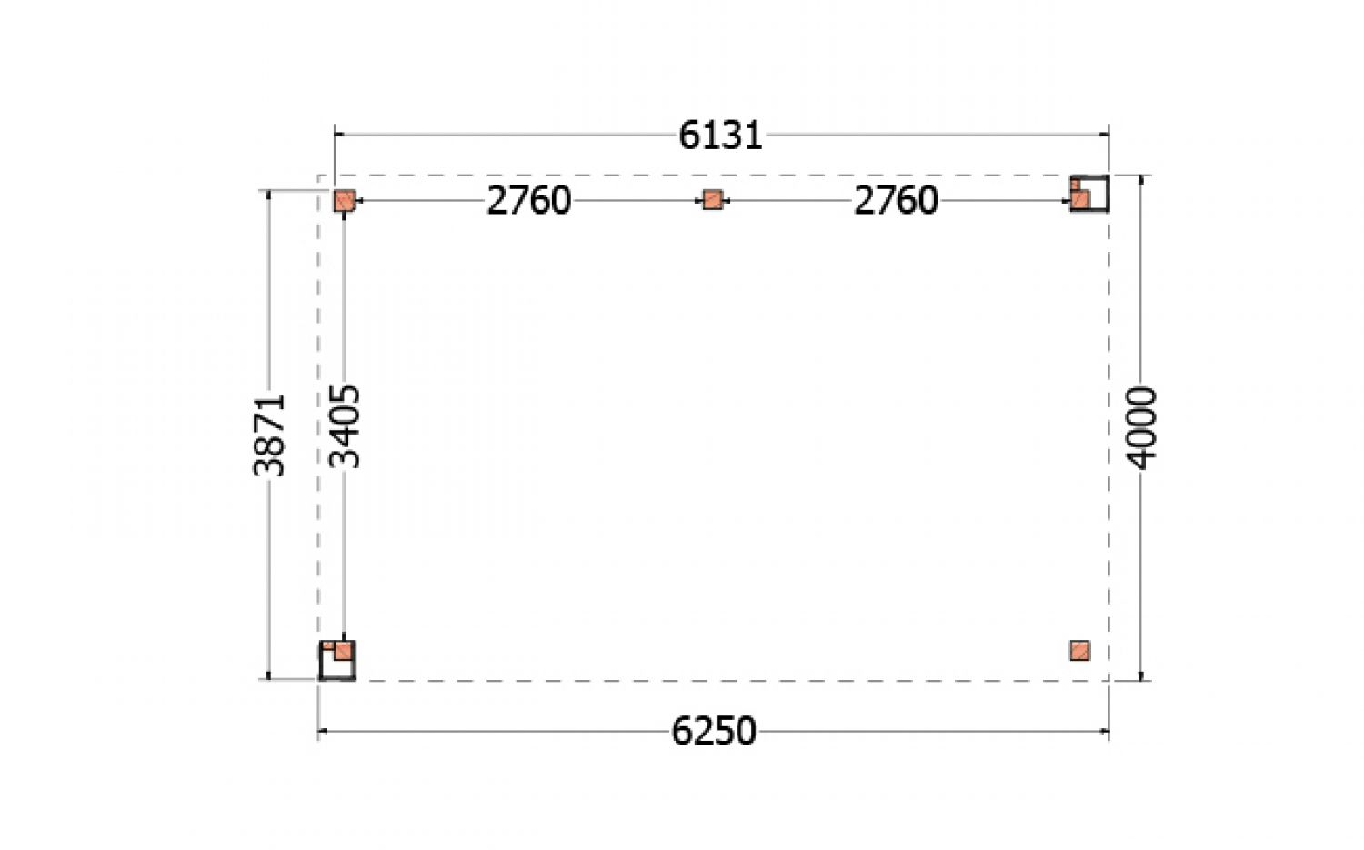 Buitenverblijf Verona 625x400 cm - Plat dak model links - plattegrond