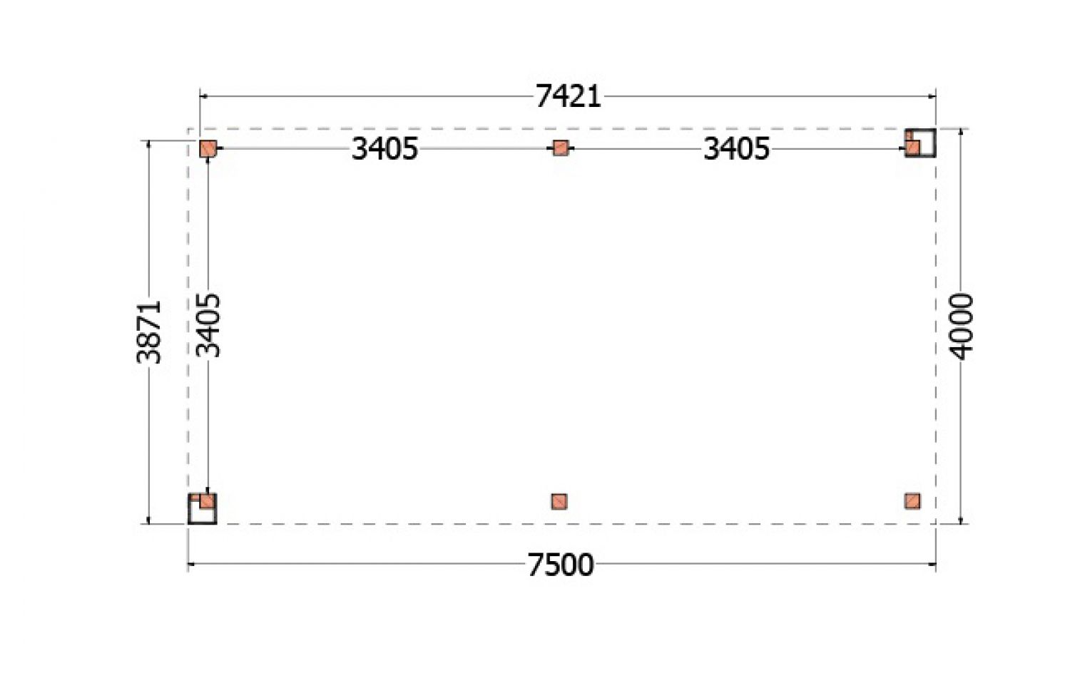 Buitenverblijf Verona 750x400 cm - Plat dak model links