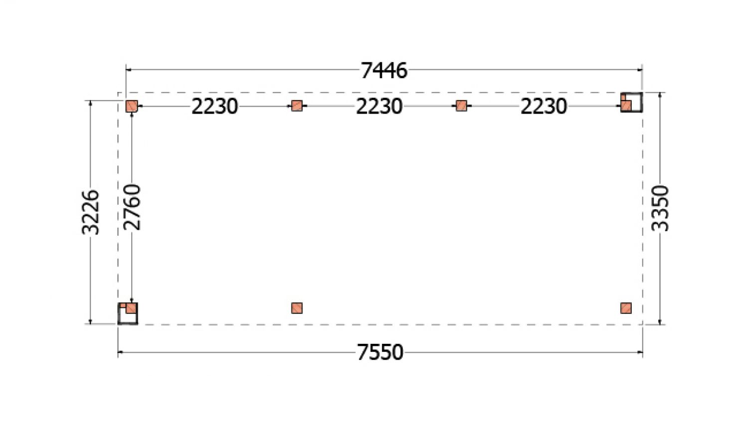 Buitenverblijf Verona 755x335 cm - Plat dak model links
