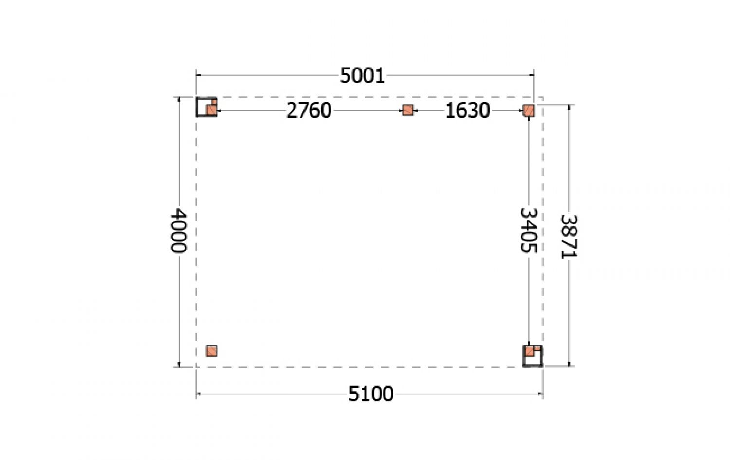 Buitenverblijf Verona 510x400 cm - Plat dak model rechts