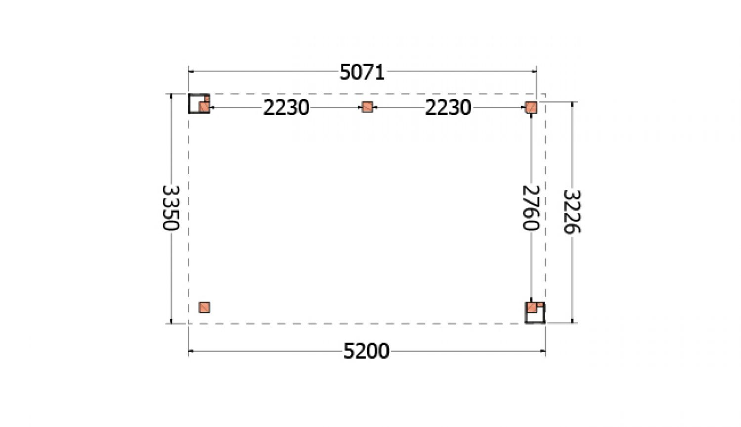 Buitenverblijf Verona 520x335 cm - Plat dak model rechts