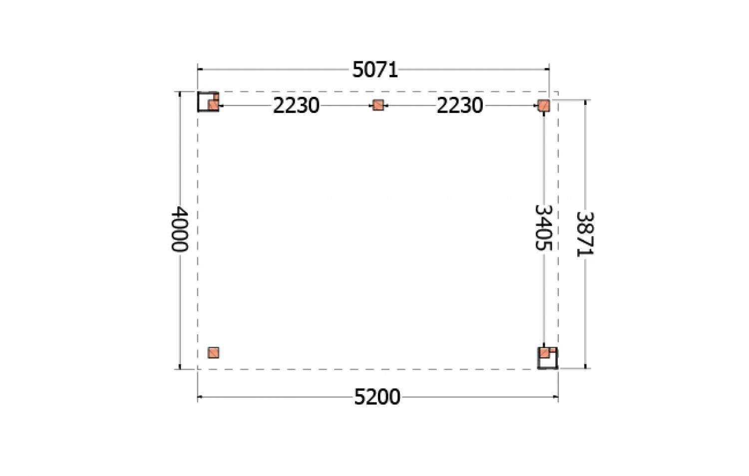 Buitenverblijf Verona 520x400 cm - Plat dak model rechts