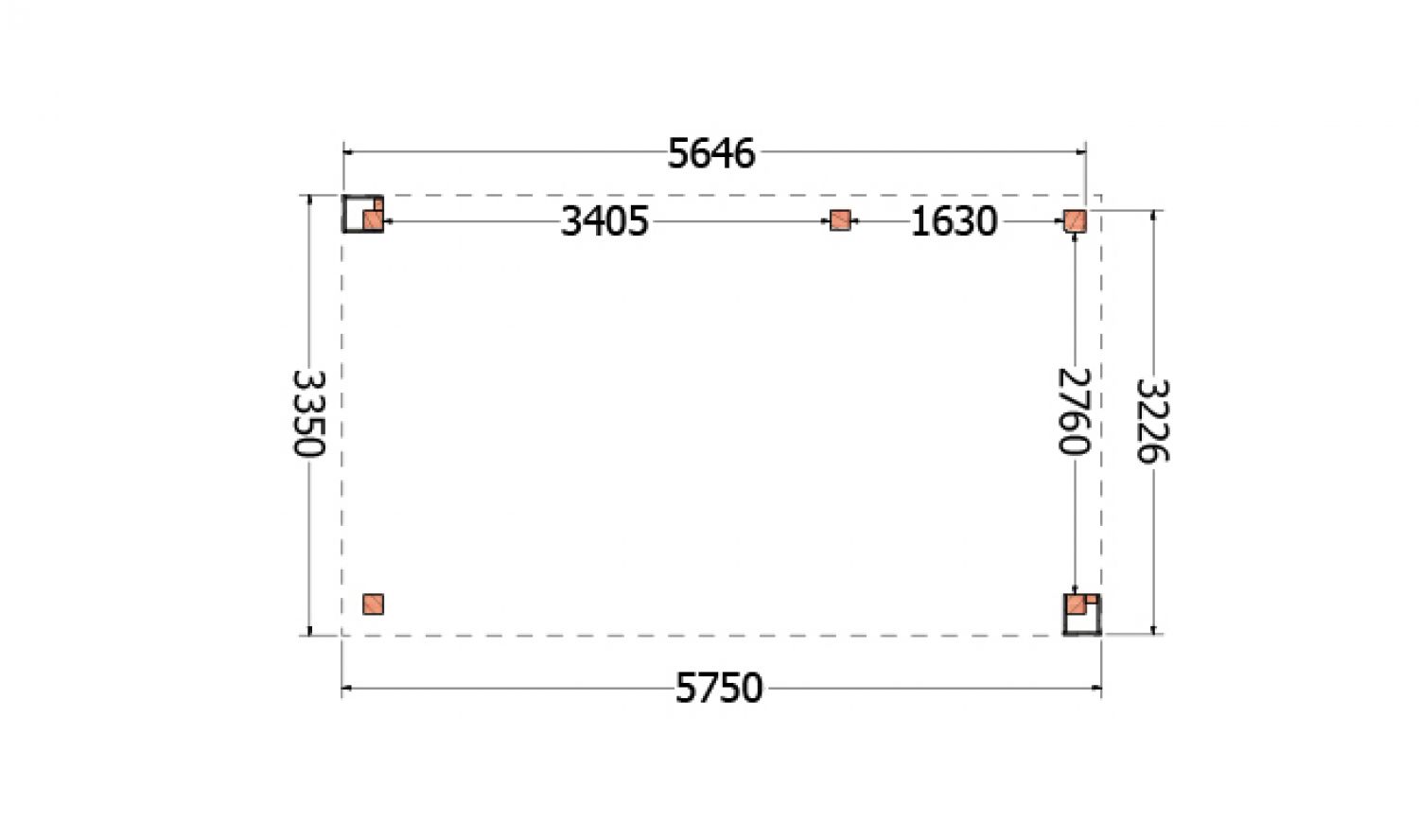 Buitenverblijf Verona 575x335 cm - Plat dak model rechts