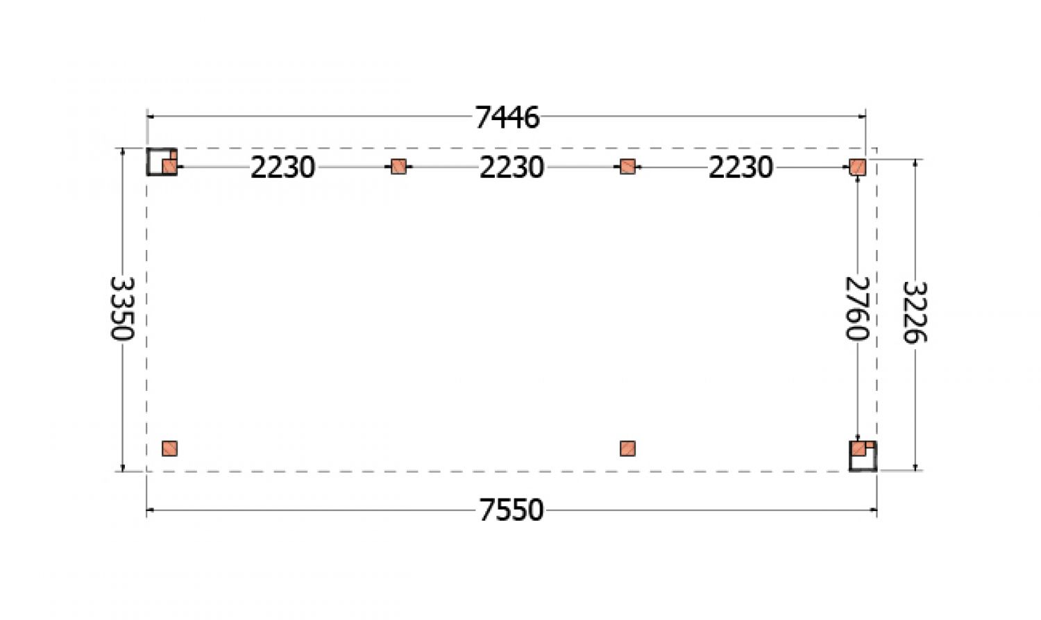 Buitenverblijf Verona 755x335 cm - Plat dak model rechts