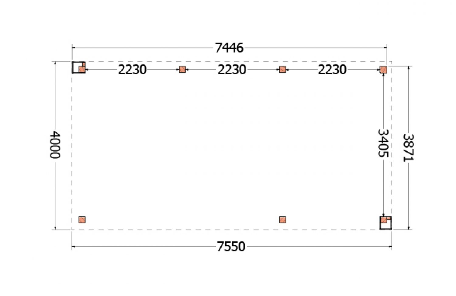 Buitenverblijf Verona 755x400 cm - Plat dak model rechts
