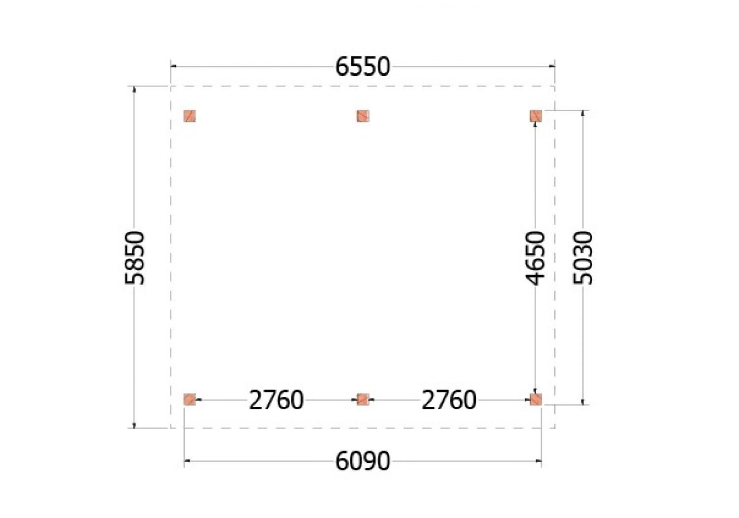 Trendhout buitenverblijf zadeldak XXL 655x595 cm - plattegrond