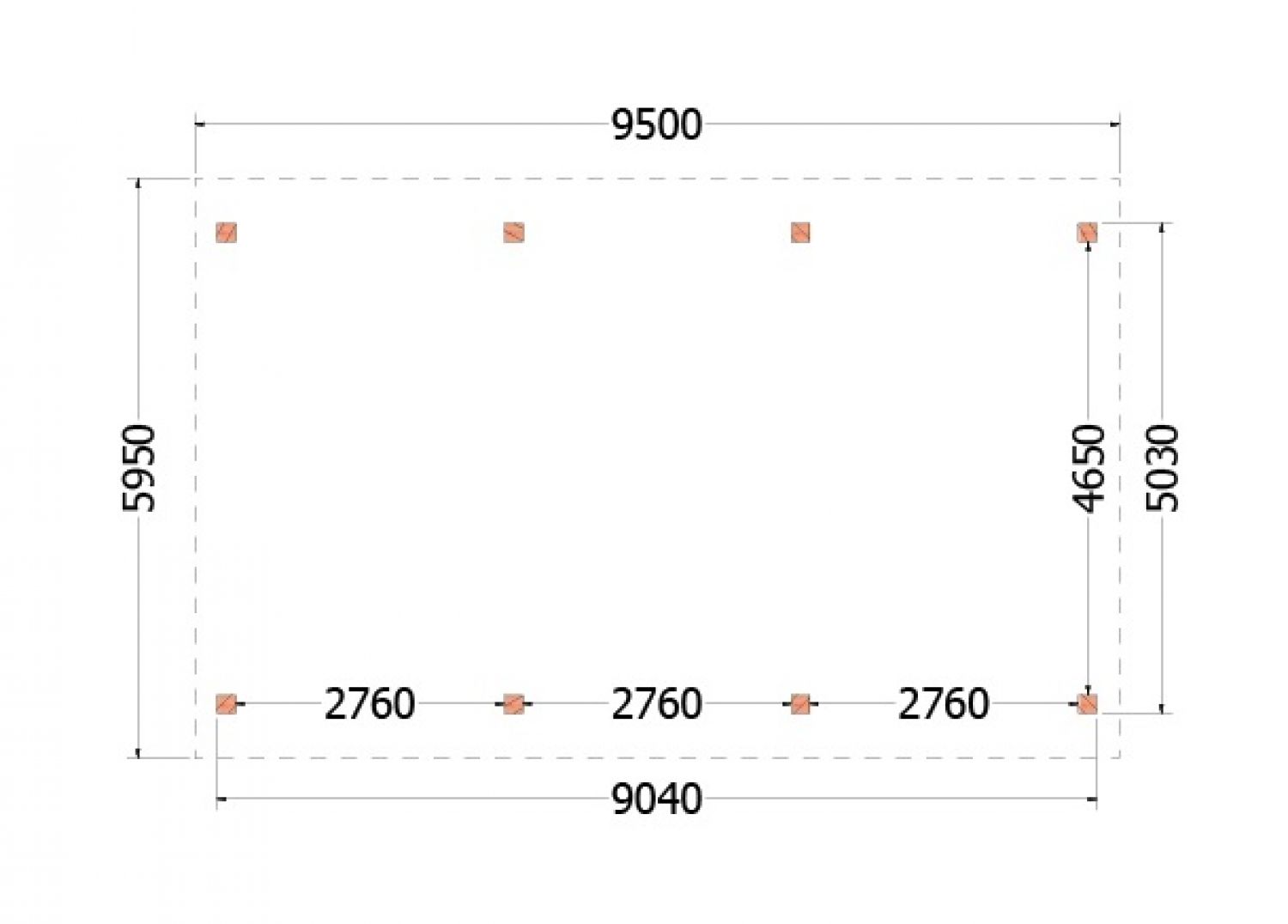 Trendhout buitenverblijf zadeldak XXL 950x595 cm - plattegrond
