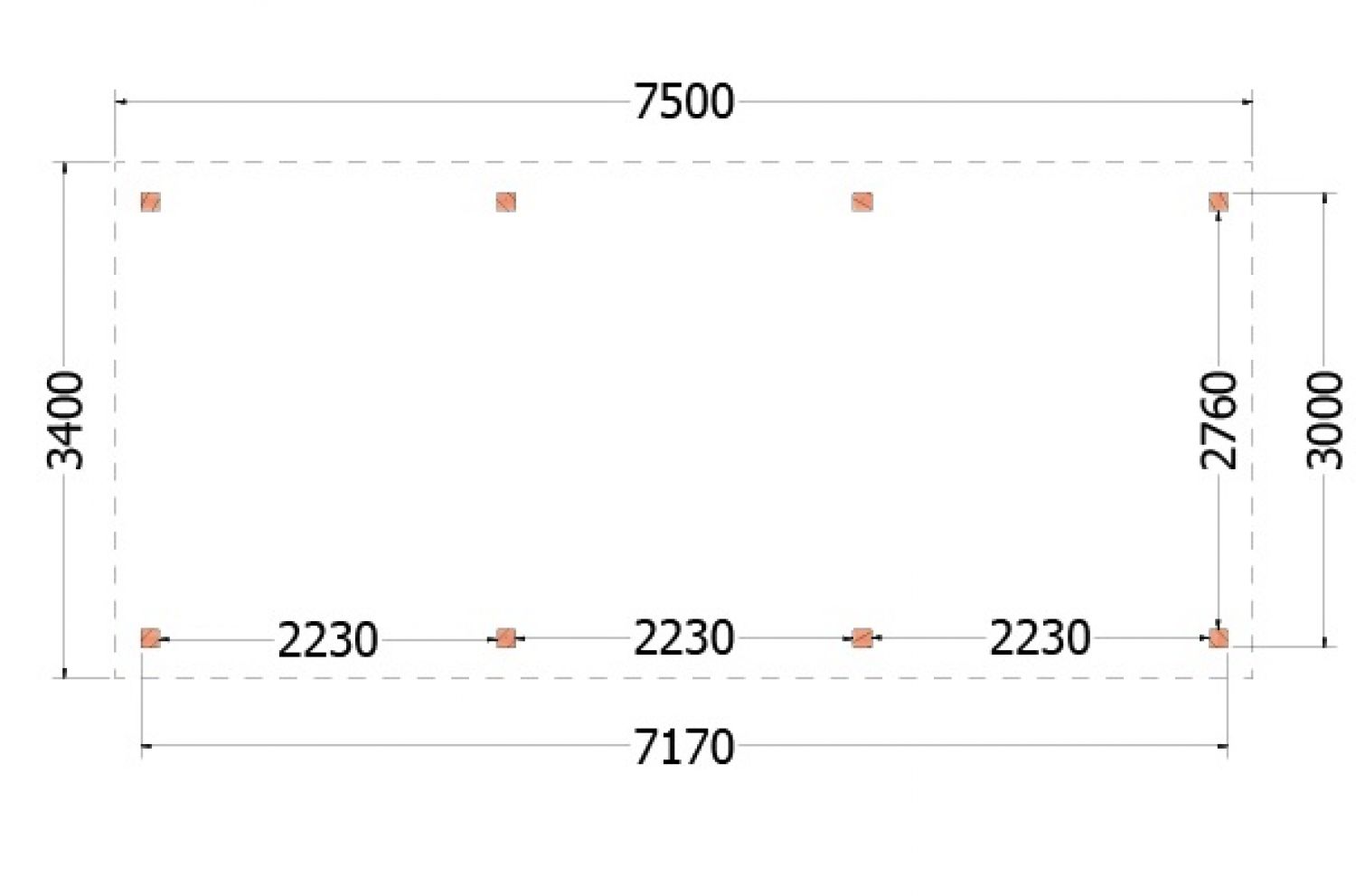 Trendhout kapschuur de Deel 750x340 cm - basis