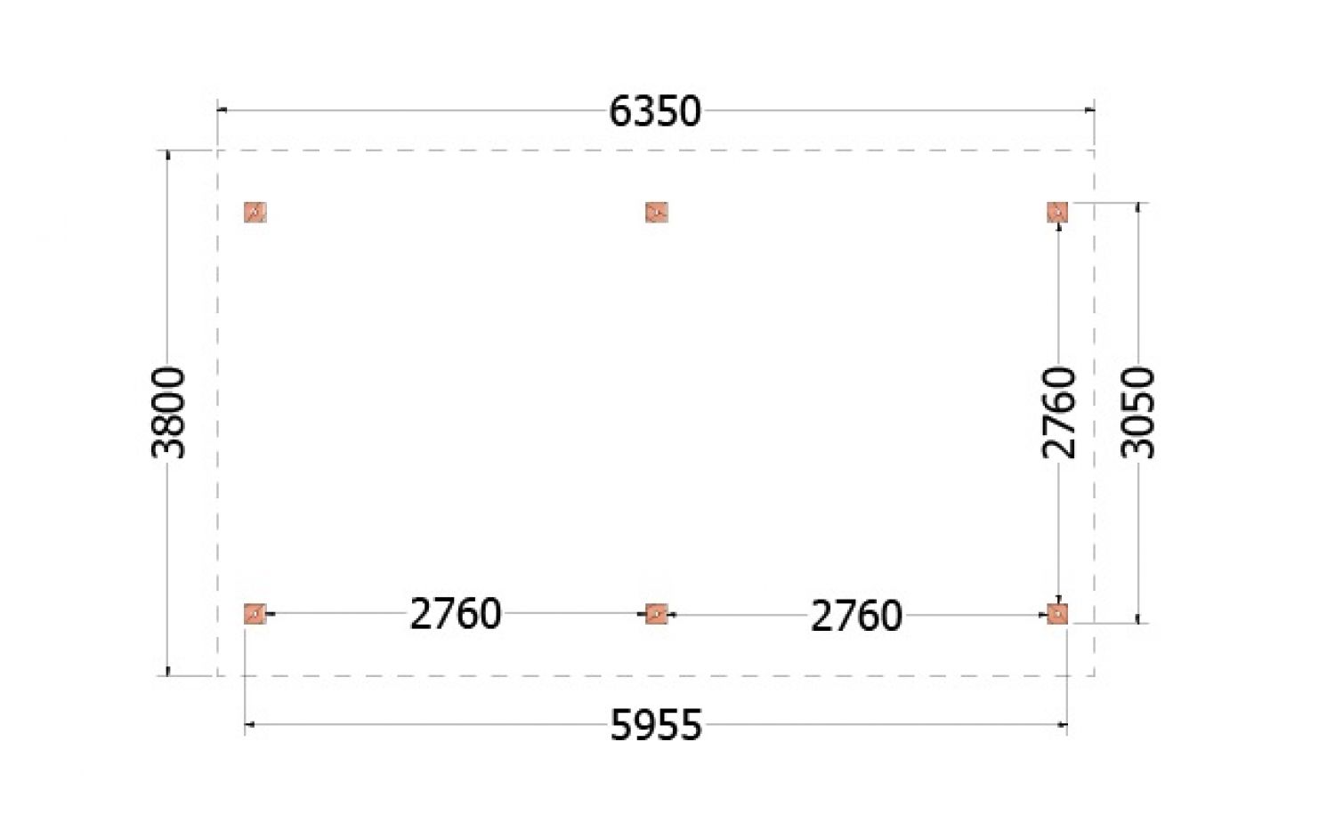 Trendhout kapschuur de Hoeve XL 635x380 cm - Plattegrond