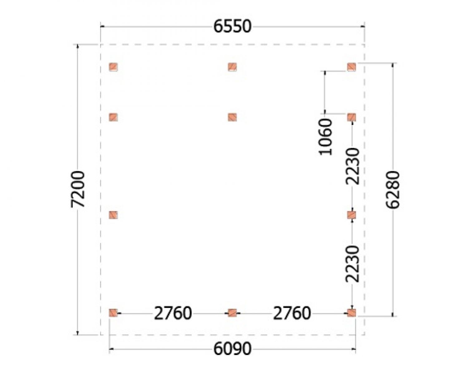 Trendhout kapschuur de Hofstee XXL 655x720 cm - plattegrond