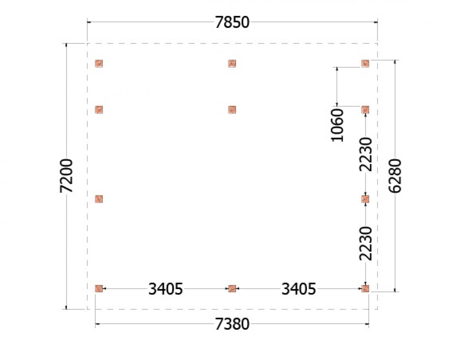 Trendhout kapschuur de Hofstee XXL 785x720 cm - plattegrond
