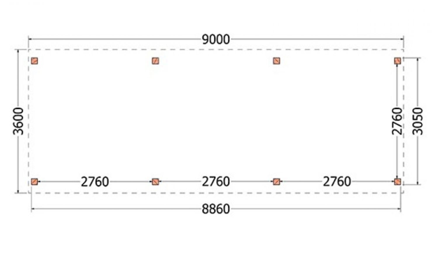 Trendhout kapschuur de Stee 900x360 cm - plattegrond