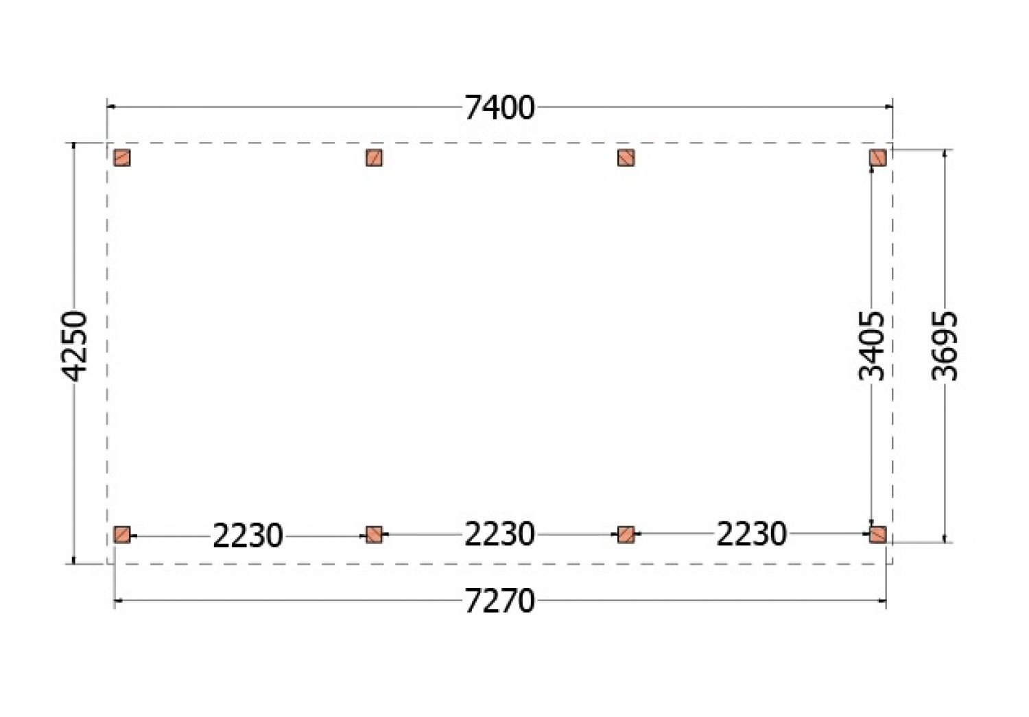 Trendhout kapschuur de Stee 740x425 cm - plattegrond