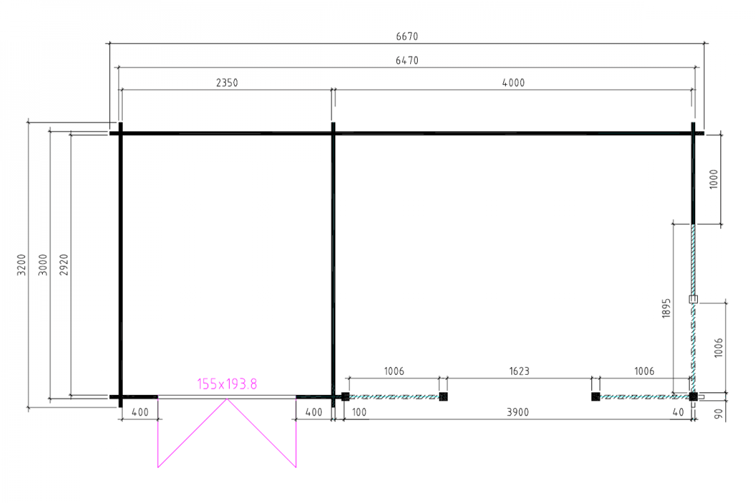 Blokhut 6732 667x320 cm - exterieur gecoat