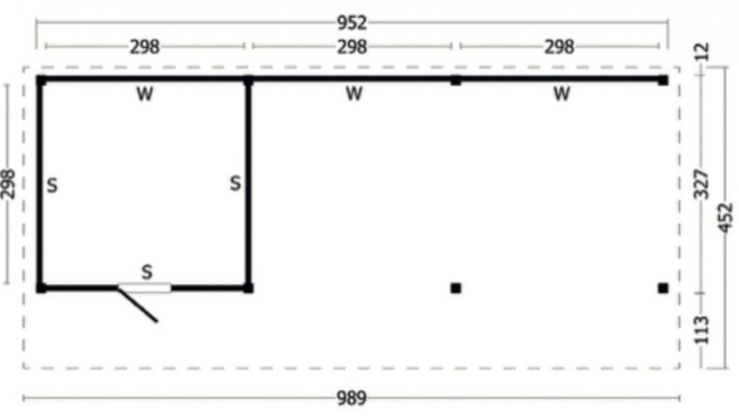 Lariks/Douglas Kapschuur Bergen XL type 7 989x452 cm plattegrond