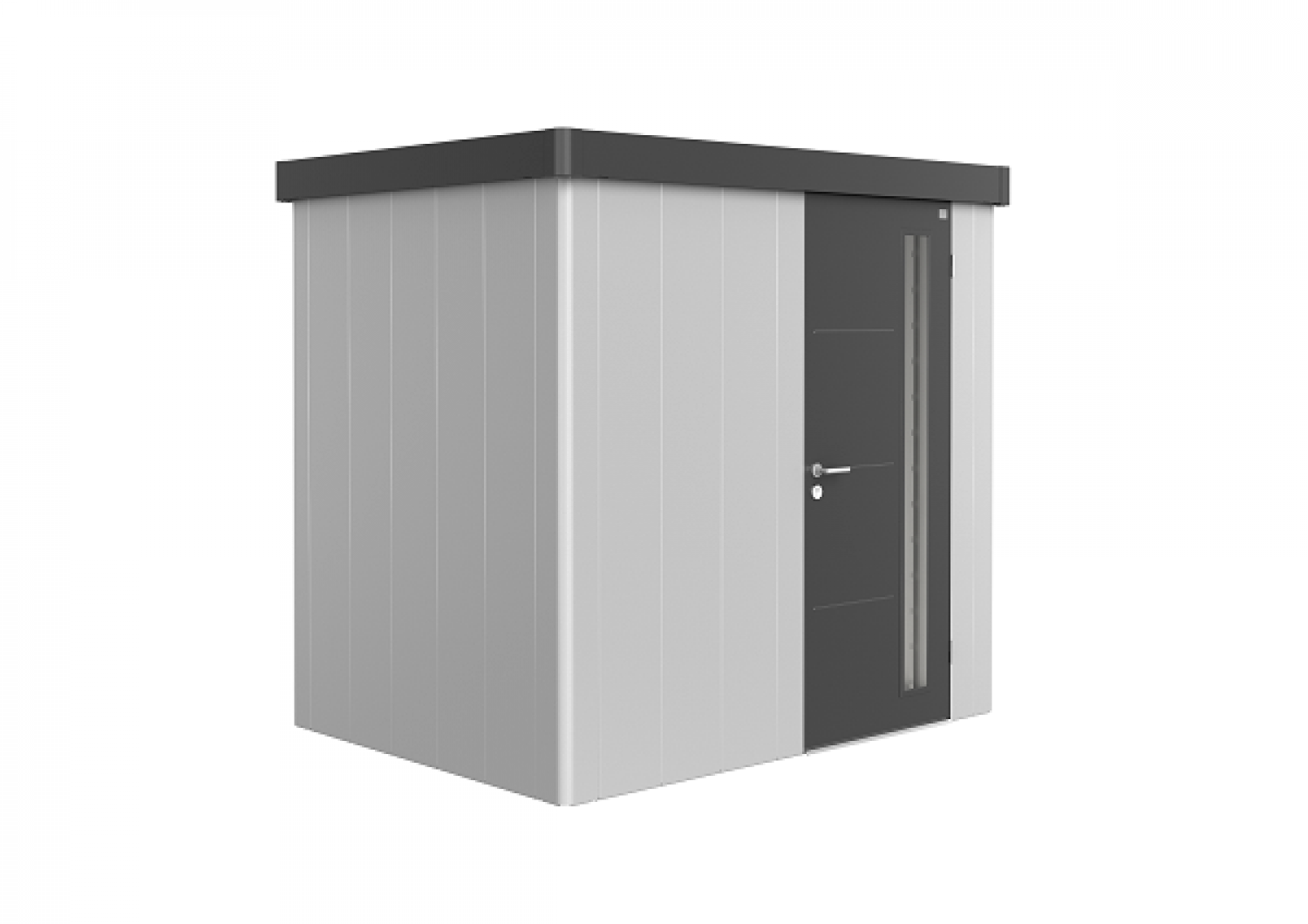 Metalen berging Neo 1B 236x180 cm met enkele deur- Zilver/ kwartsgrijs