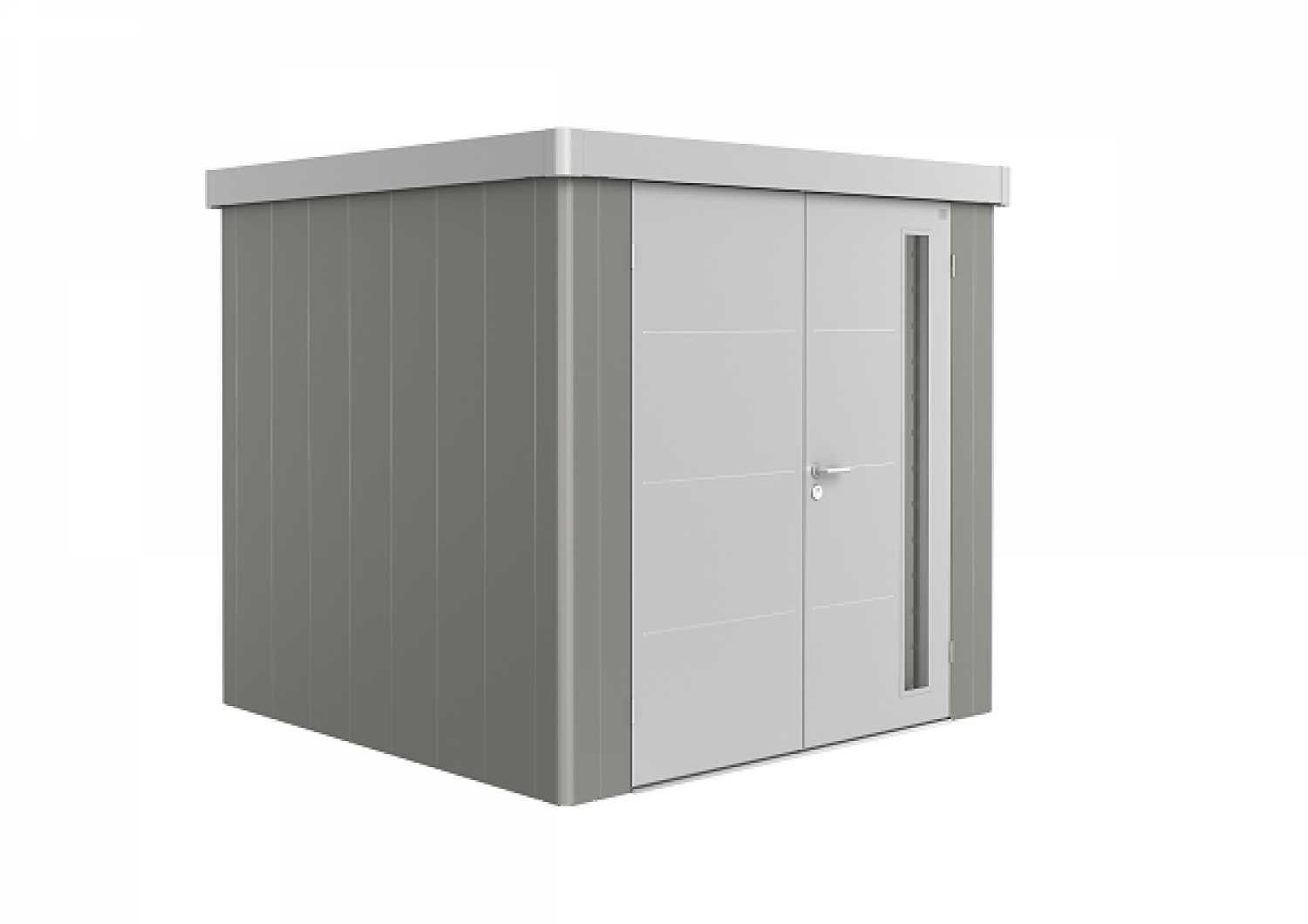 Metalen tuinhuis Neo 2B 236x236 cm met dubbele deur - Kwartsgrijs