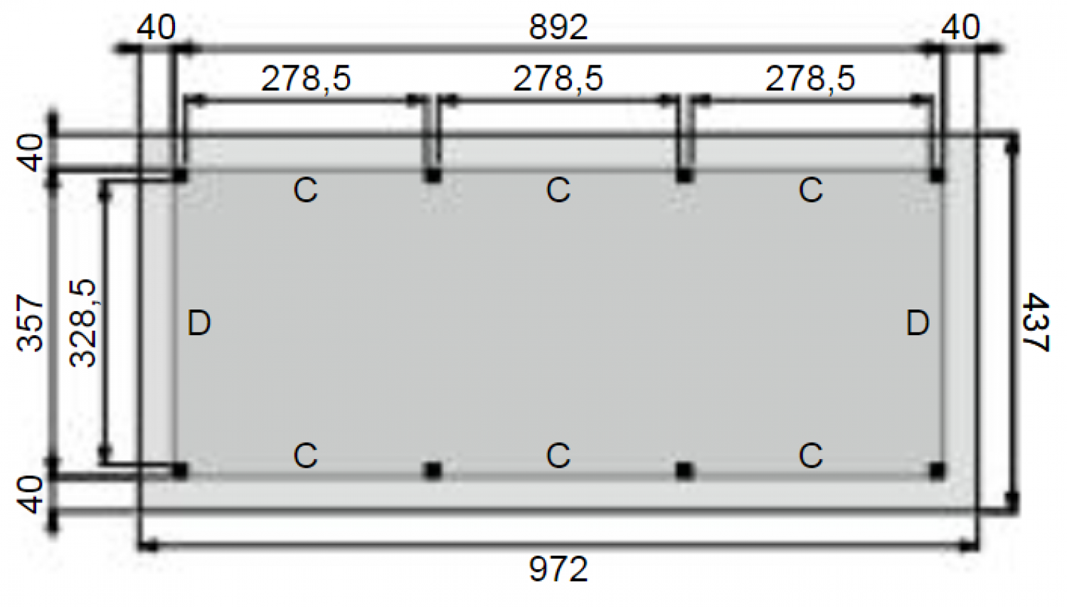 Plattegrond Overkapping Prestige XL 900x360 cm 