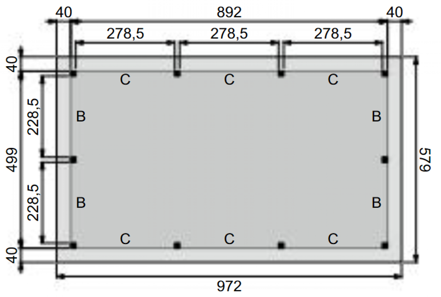 Plattegrond Overkapping Prestige XXXL 900x500 cm 
