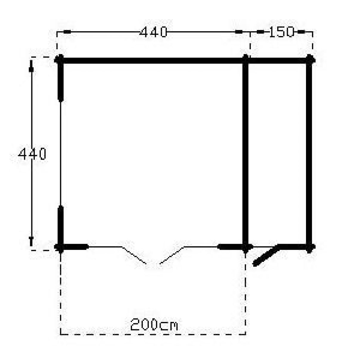 Blokhut 440x440 cm + luifel 200 cm + aanbouw 150 cm - geïmpregneerd