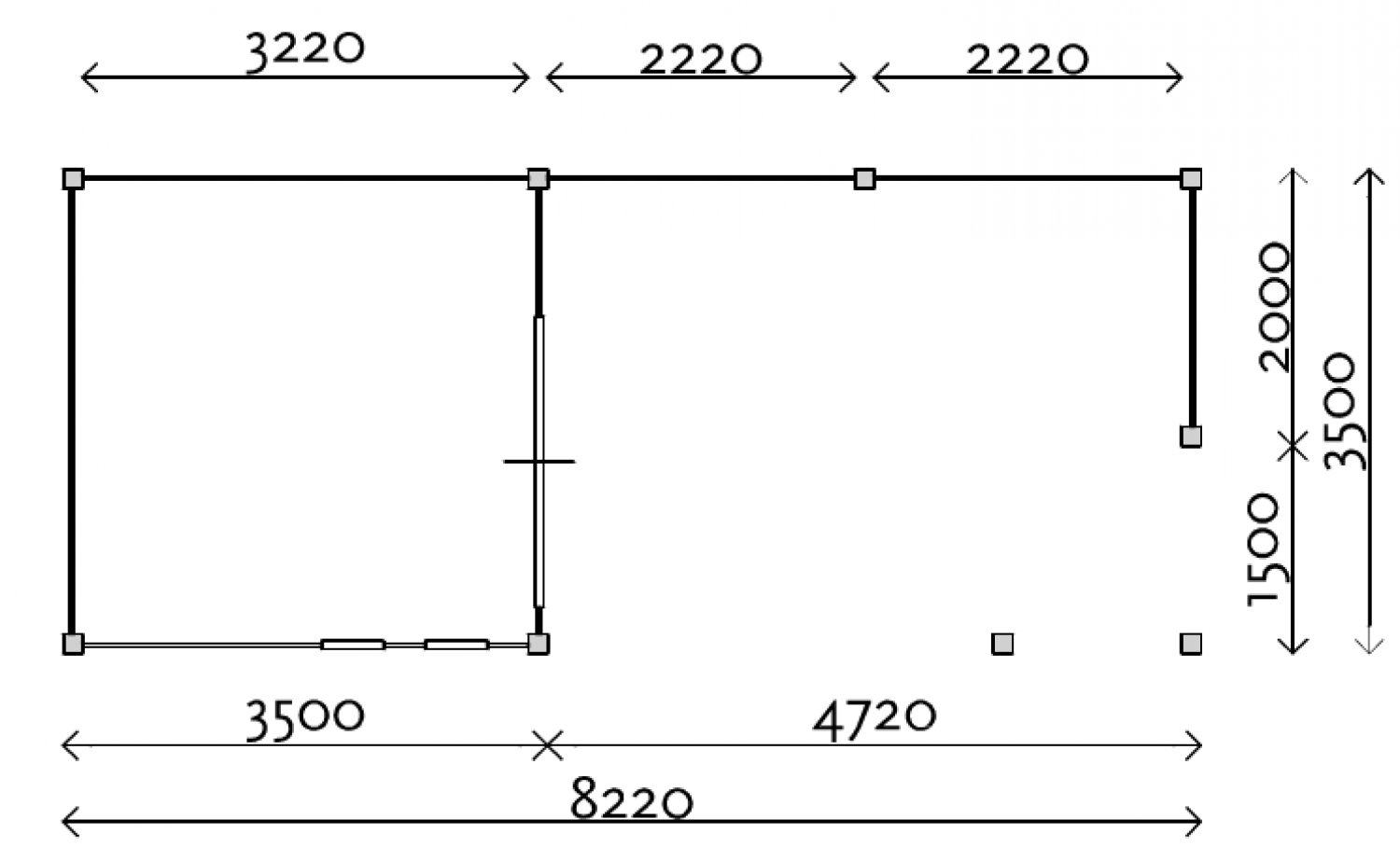 Lugarde Blokhut PS13 822x350 cm - 28 mm - plattegrond