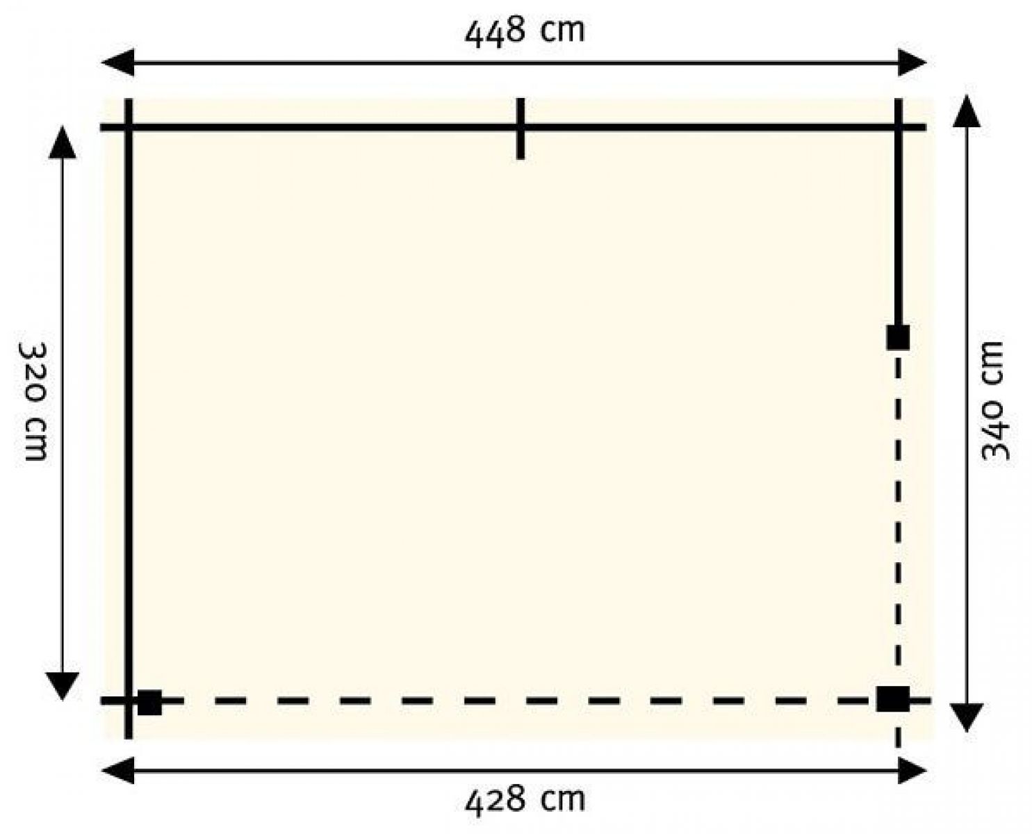 Buitenverblijf G4434 448x340 cm geïmpregneerd plattegrond