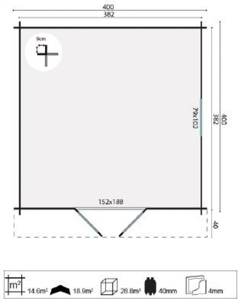 Blokhut Gunda 400x400 cm - plattegrond