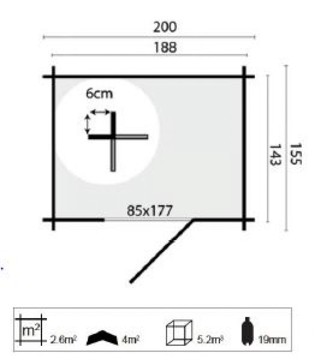 Blokhut Irina 200x155 cm geïmpregneerd + Gratis dakleer plattegrond