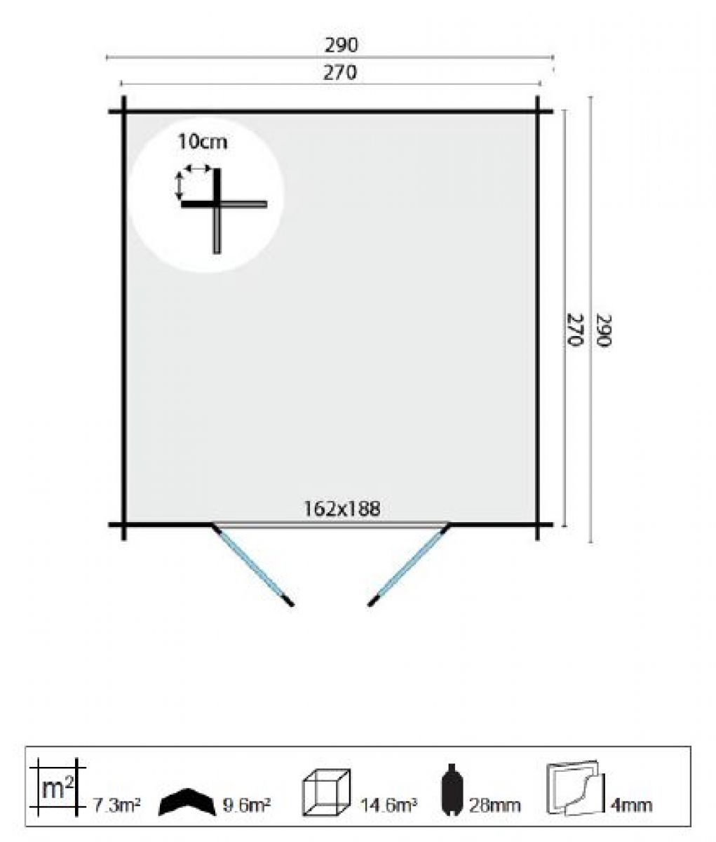 Blokhut Jorgen 290x290 cm plattegrond