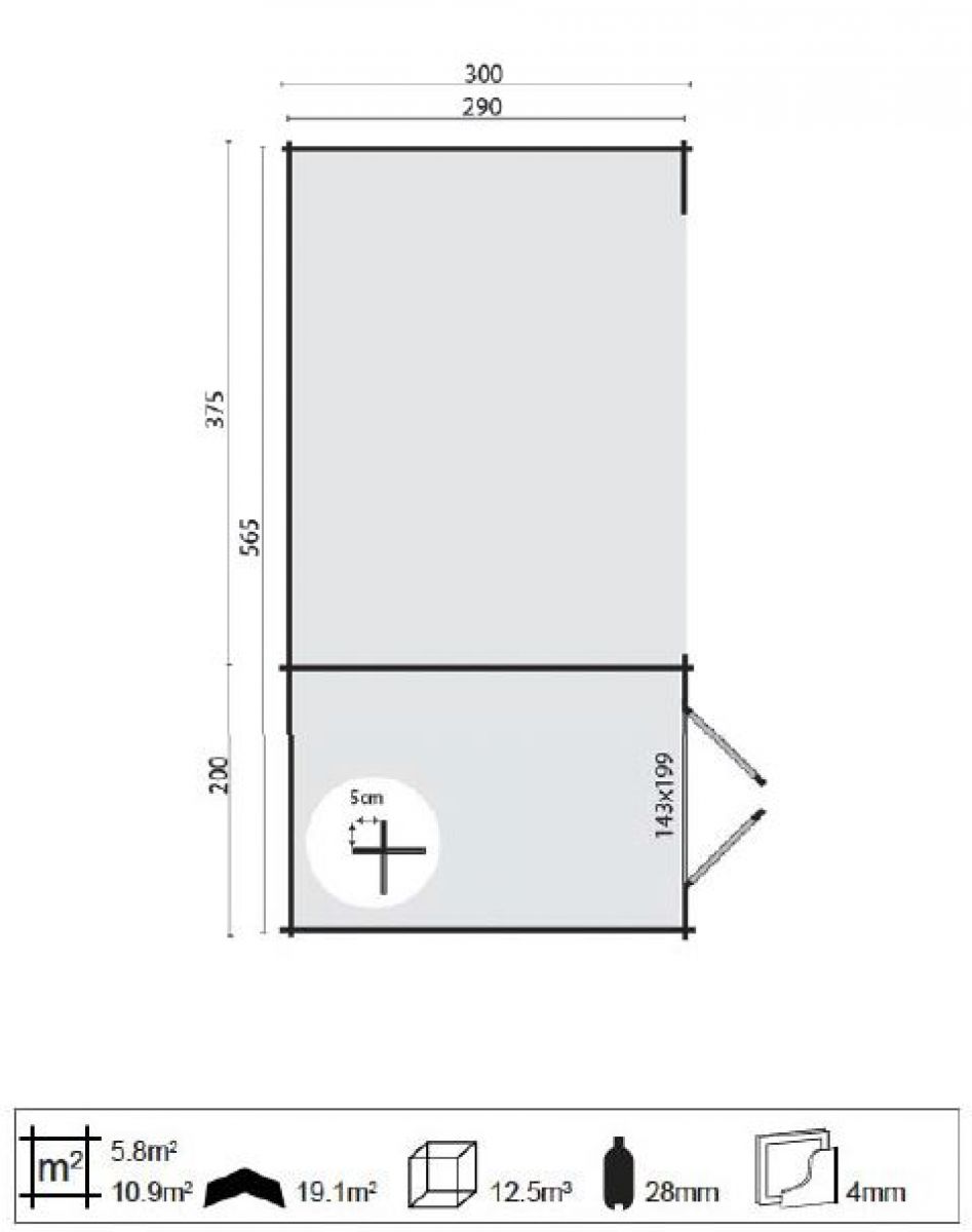 Blokhut Mega Modern 200x300 cm + zijluifel 375 cm - 1 stuk beschikbaar