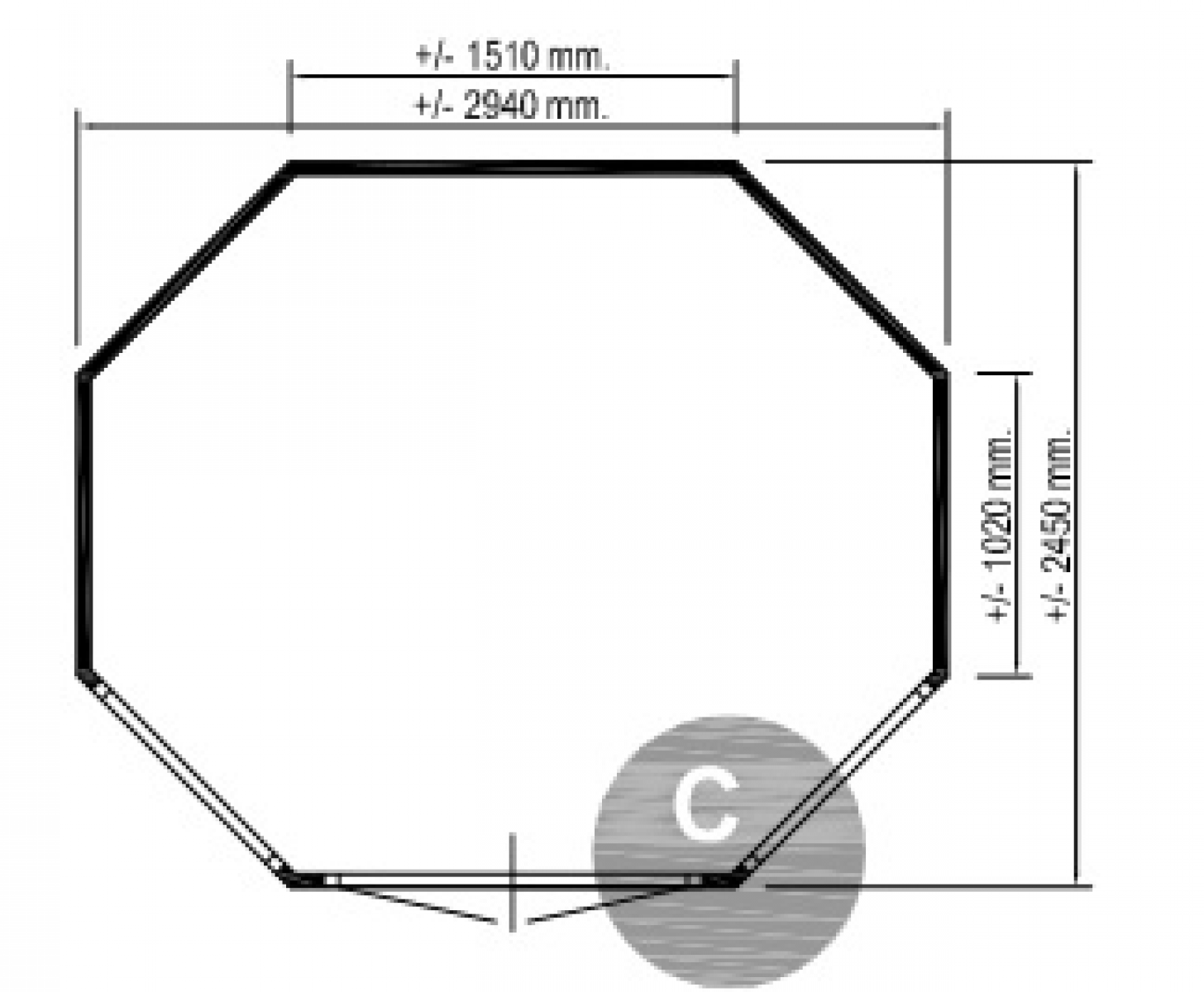 Lugarde Tuinhuis P897 300x250 cm - 28 mm - plattegrond