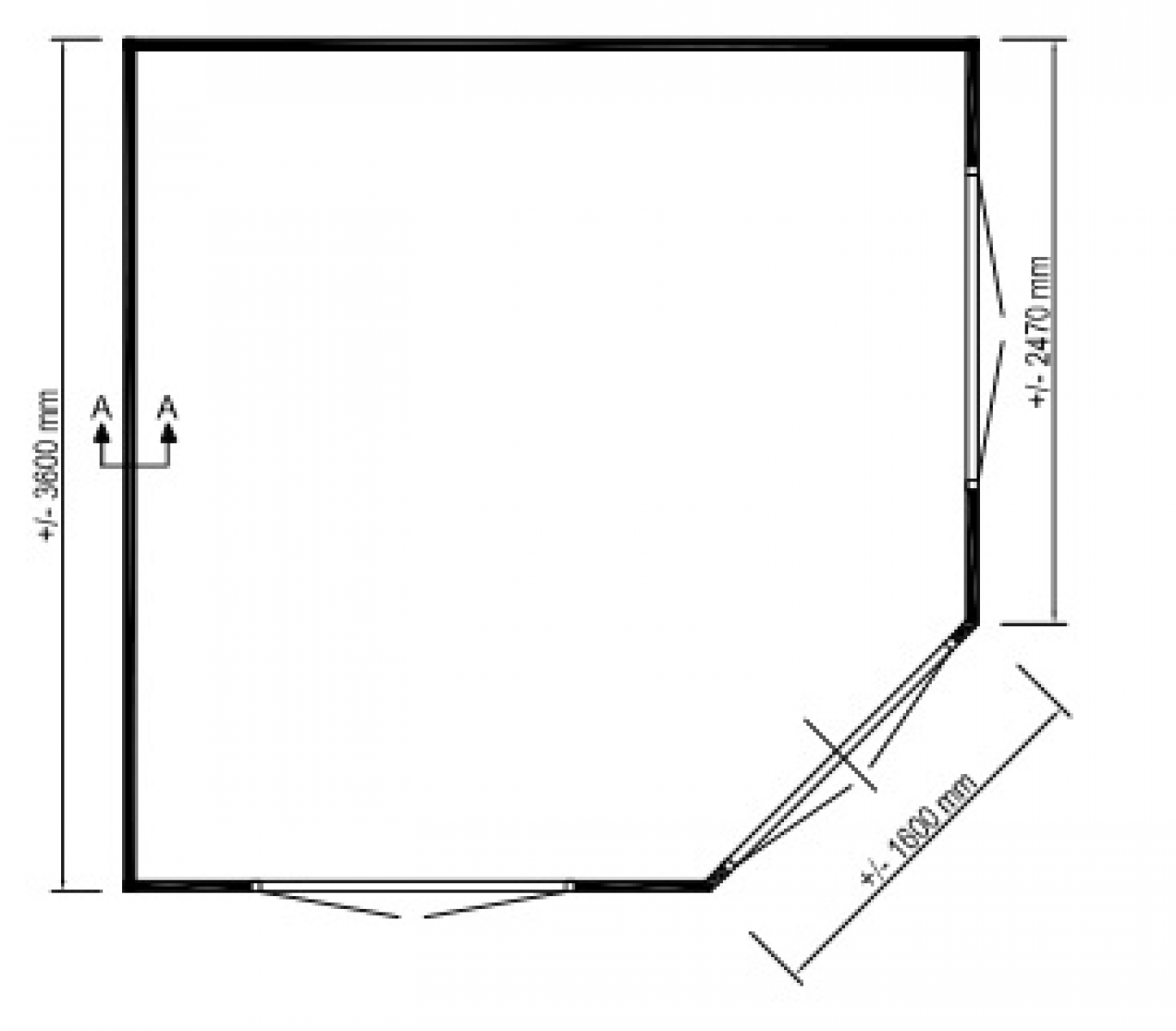 Lugarde Tuinhuis P54 360x360 cm - 44 mm - plattegrond