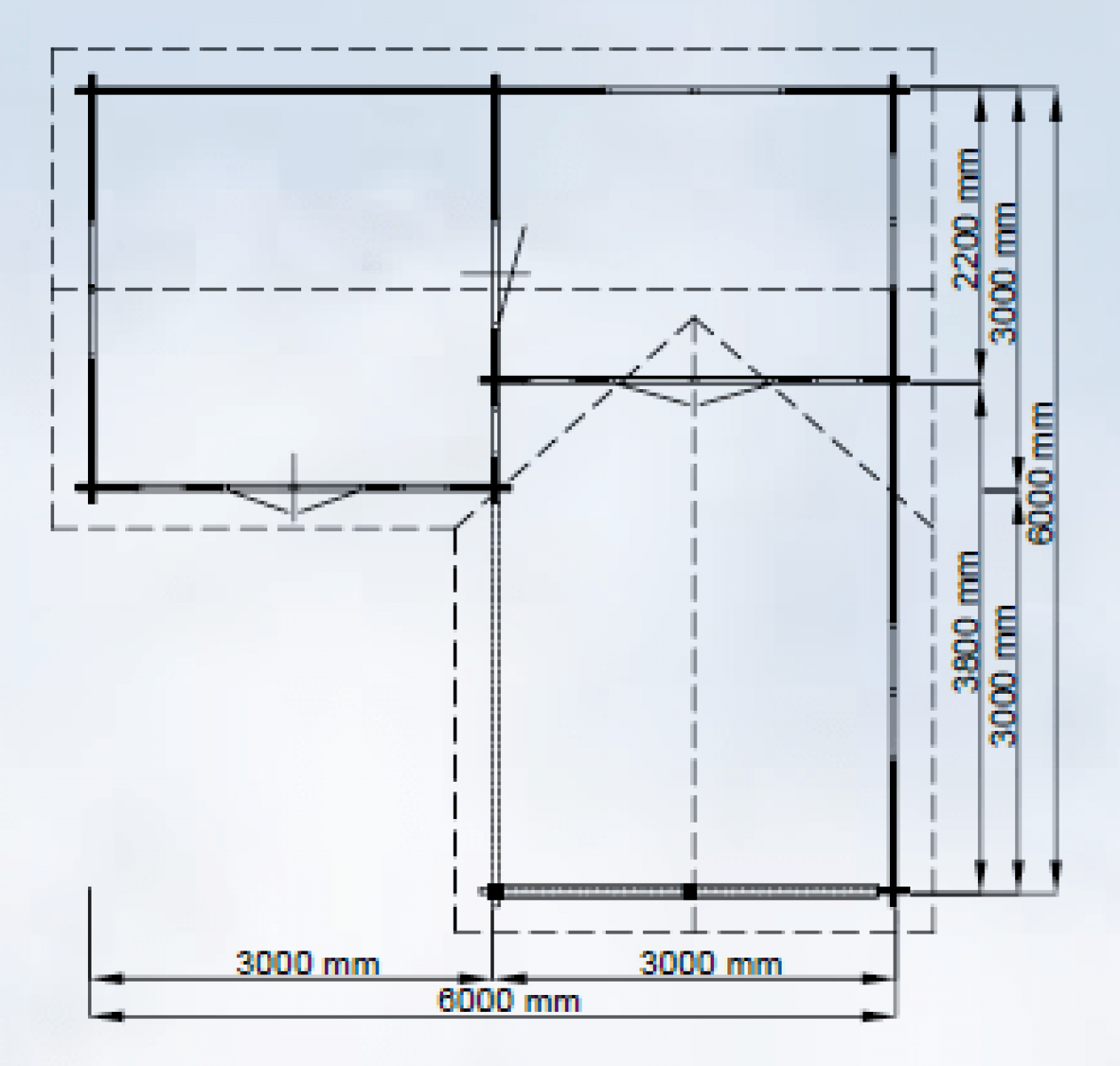 Lugarde Blokhut B45 600x600 cm - 44 mm - plattegrond