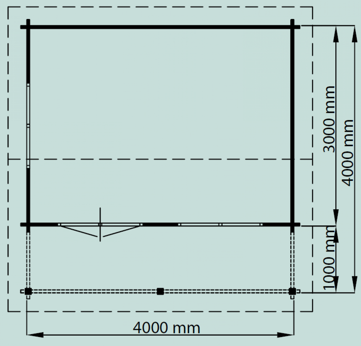 Lugarde Blokhut B16 400x400 cm - 44 mm - plattegrond