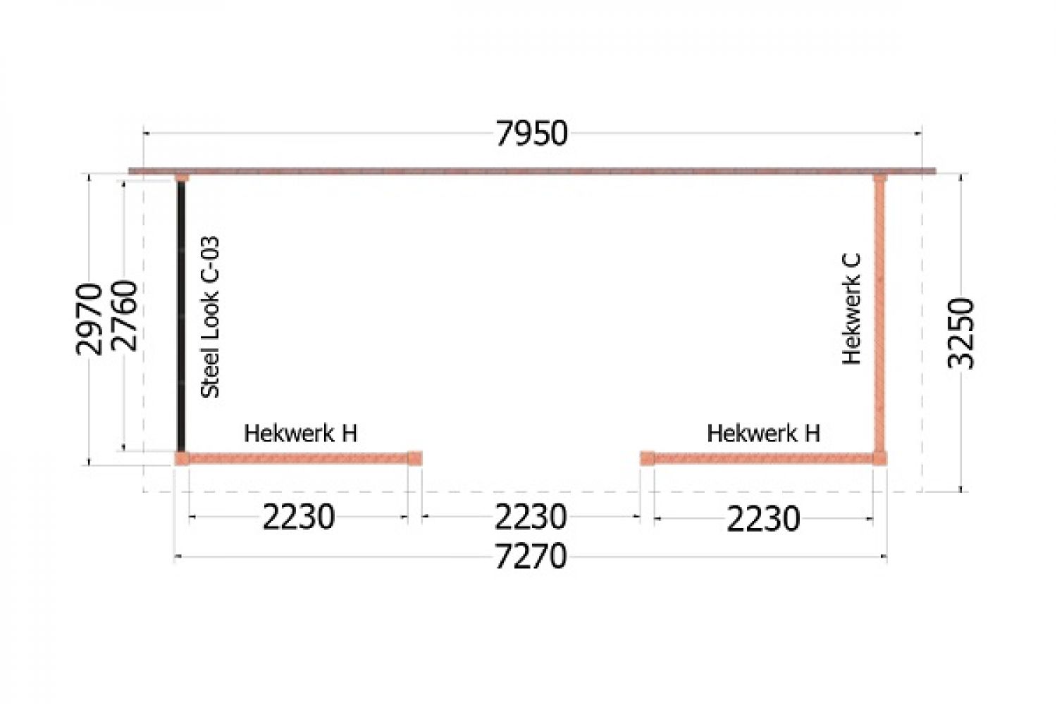 Plattegrond aanbouwveranda Lucca