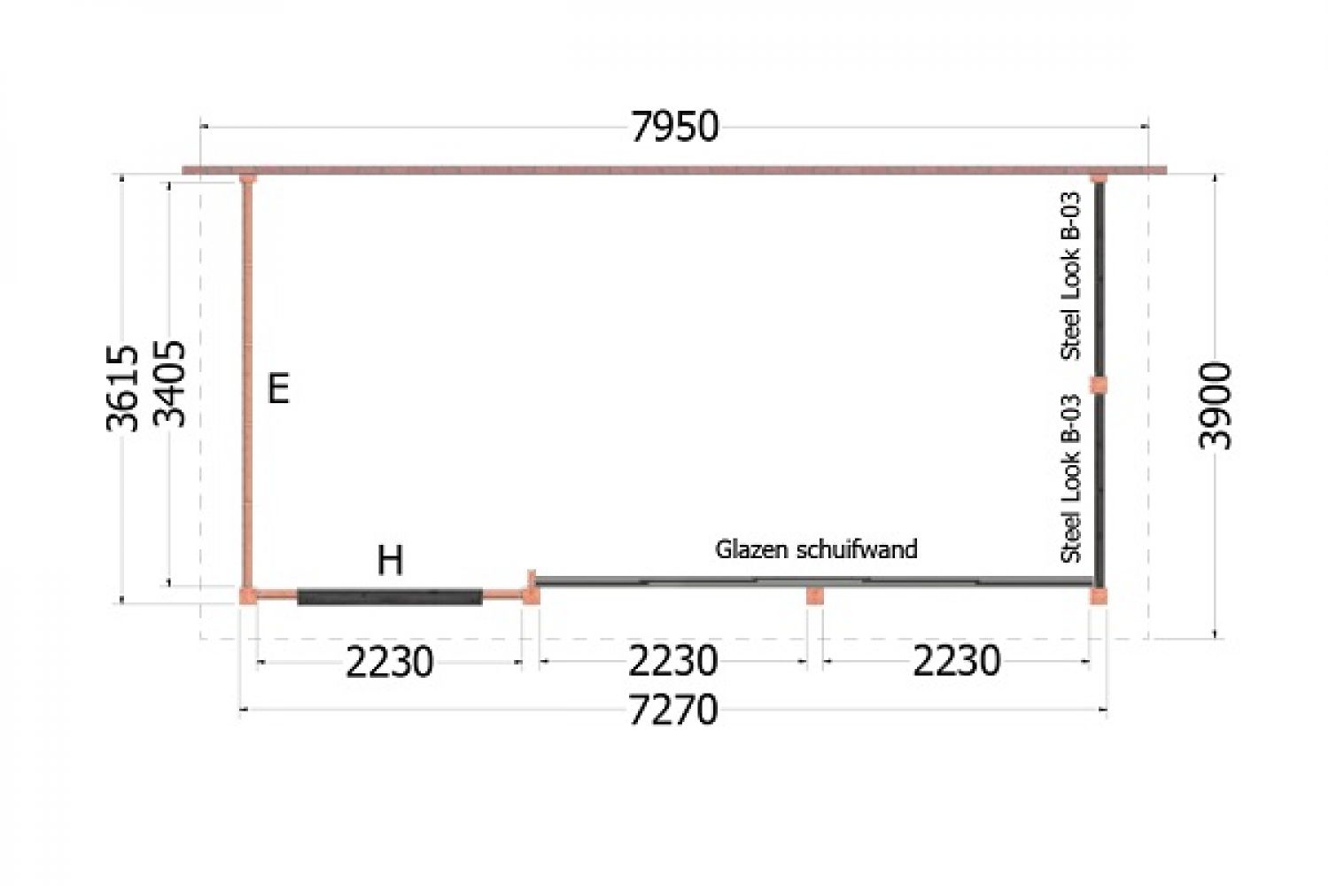 Plattegrond aanbouwveranda Lucca