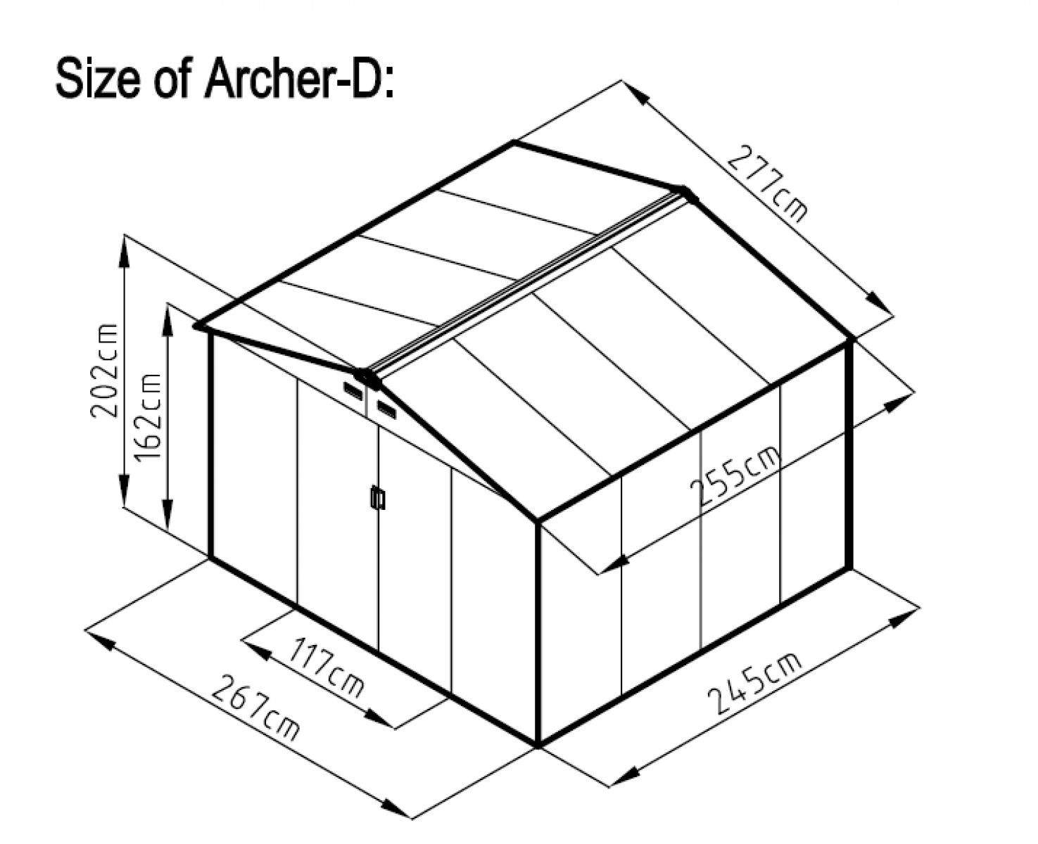 Metalen tuinhuis Archer D 277x255 cm