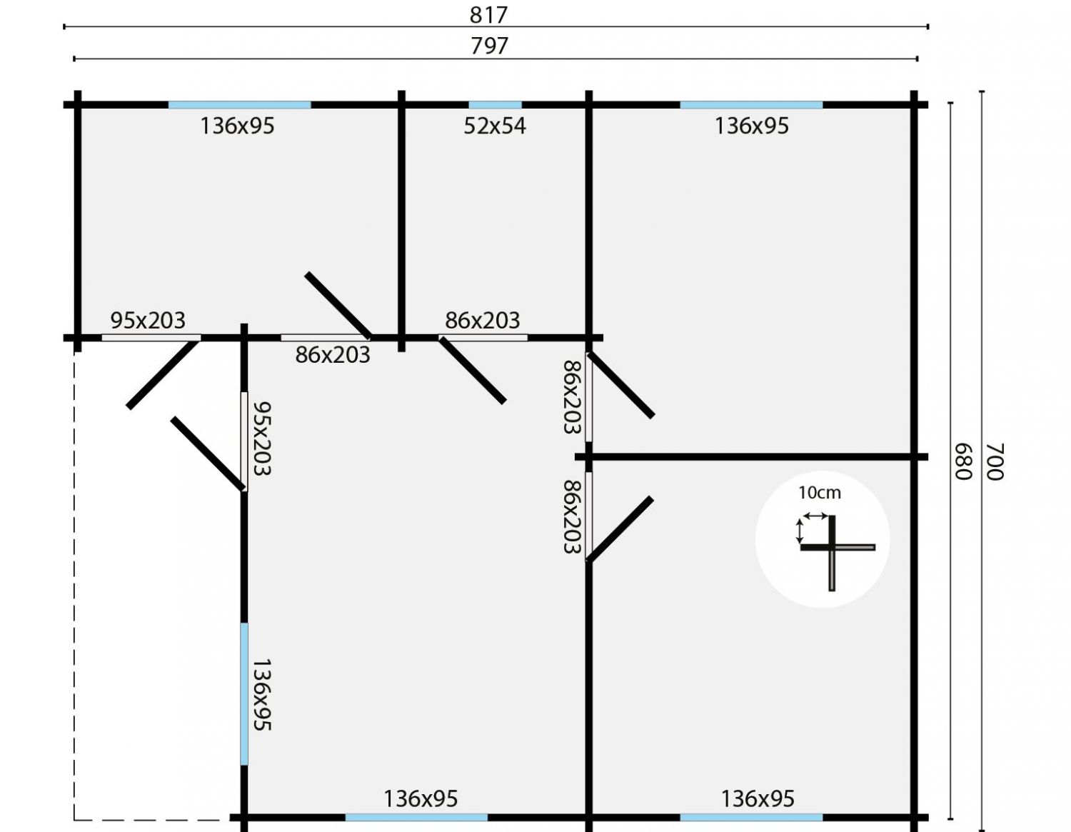 Plattegrond Blokhut Ardee 700x817 cm