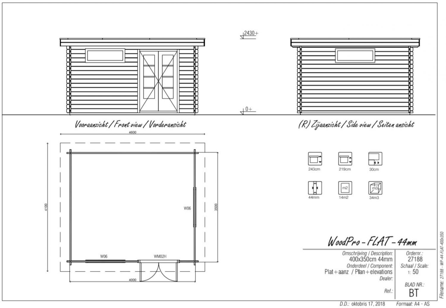 Blokhut/Tuinhuis Baarn 400x350 cm - Plattegrond