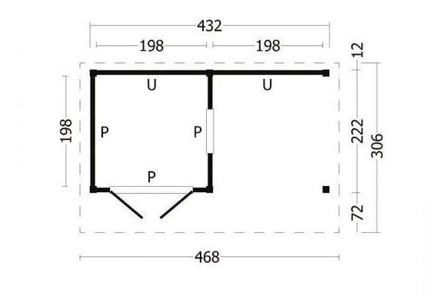 Lariks/Douglas Kapschuur Bergen L type 3 468x306 cm plattegrond