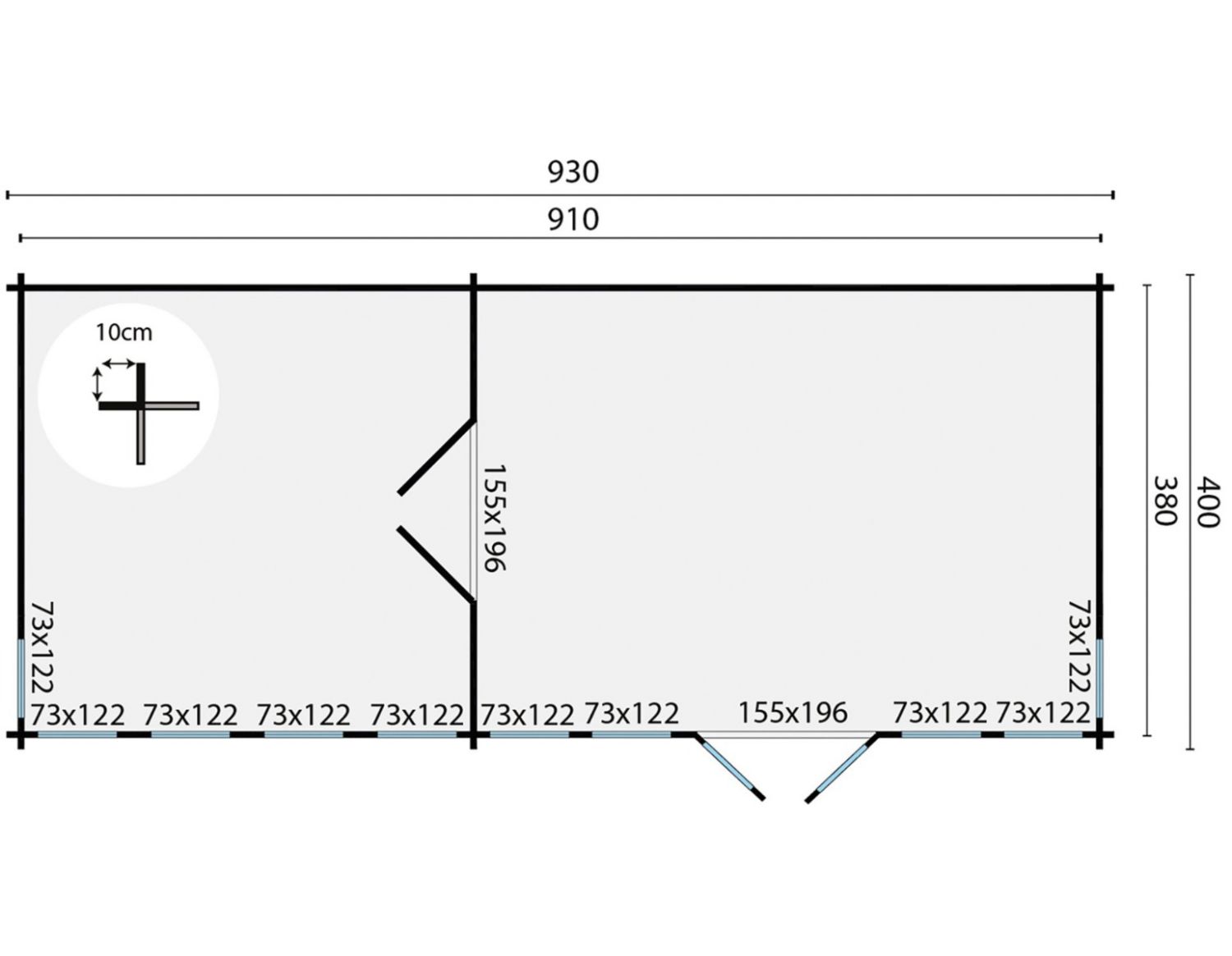 Blokhut Big Lauren 930x400 cm - Groen geïmpregneerd