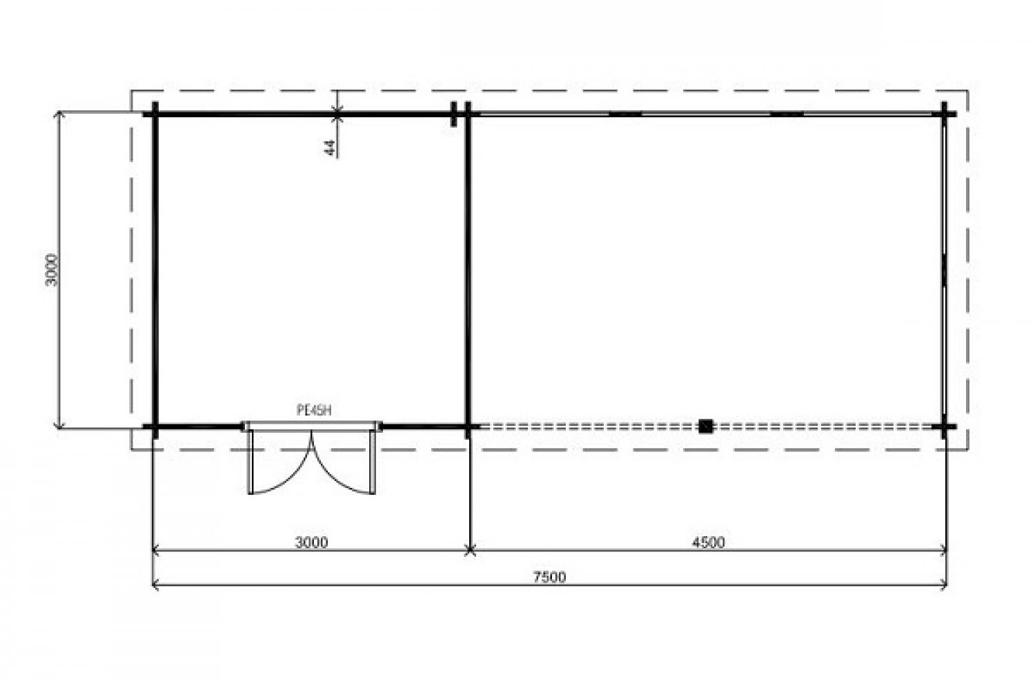 Lugarde Blokhut BP89b 750x300 cm - 44 mm - plattegrond